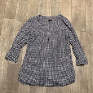 Womens Talbots Gingham Popover V-Neck 3/4 Sleeve Checkered Top‎ Tunic Shirt